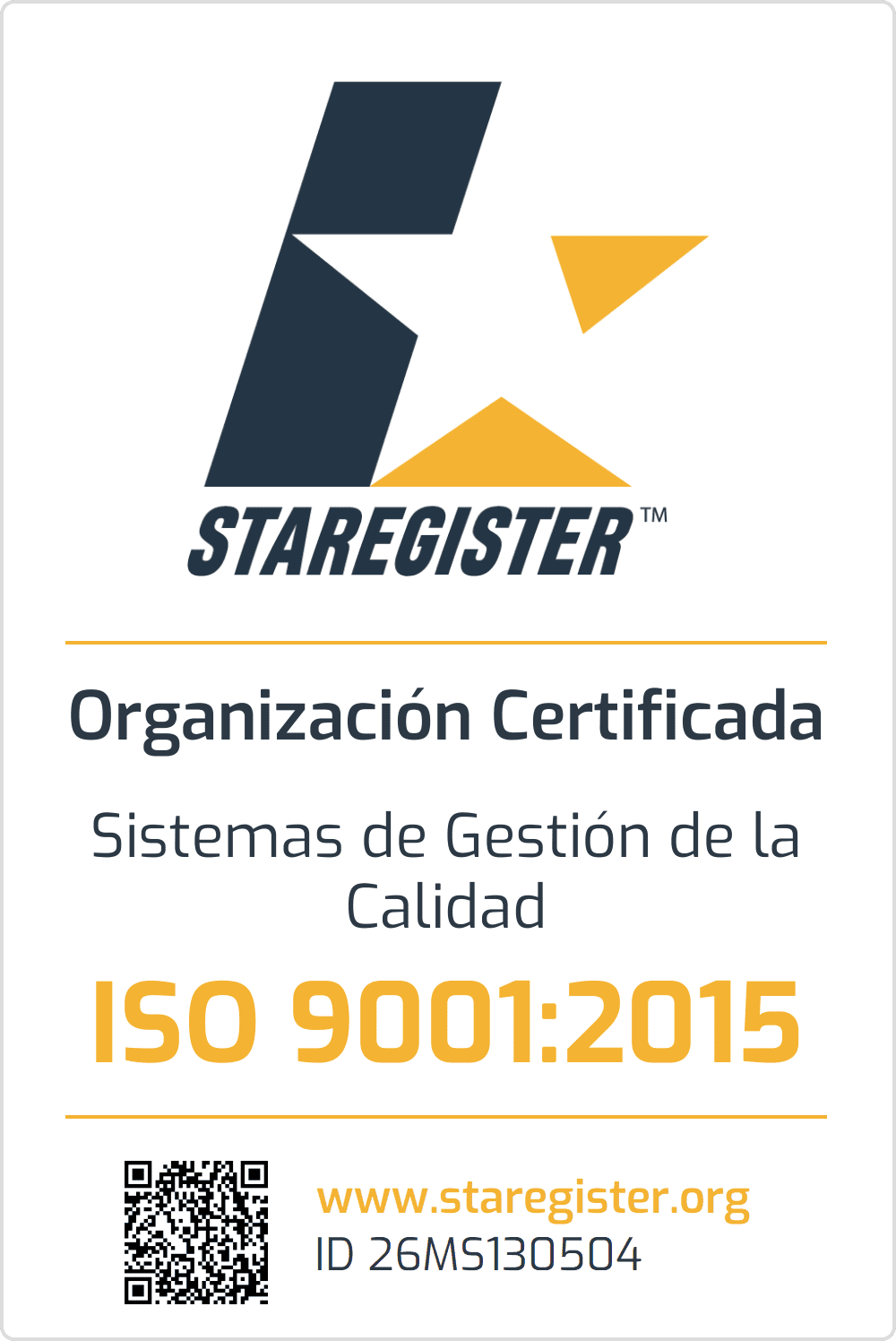 Logotipo ISO 9001:2015 Staregister SIEMI